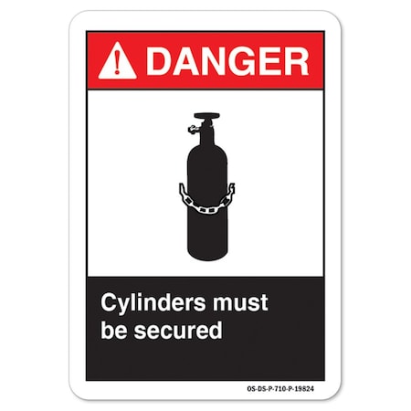 ANSI Danger Sign, Cylinders Must Be Secured, 18in X 12in Decal